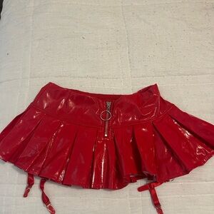 Glossy Red Mini Skirt with Pleats